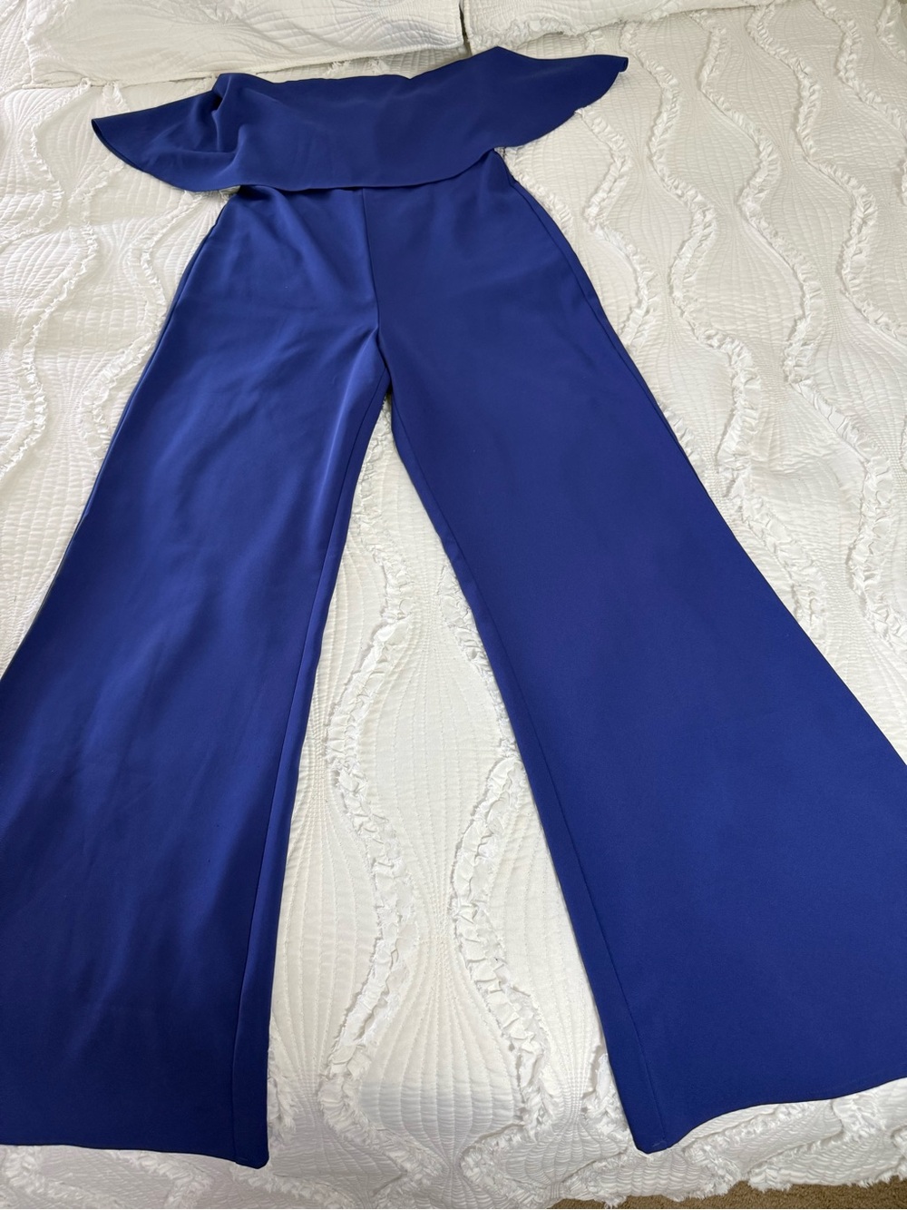 Lovers + Friends Off-the-Shoulder Wide-Leg Jumpsuit in Royal Blue